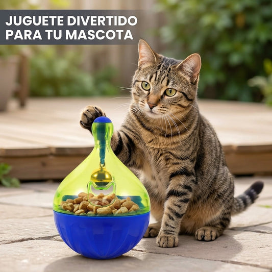 Juguete dispensador interactivo para mascotas - vista general con gato