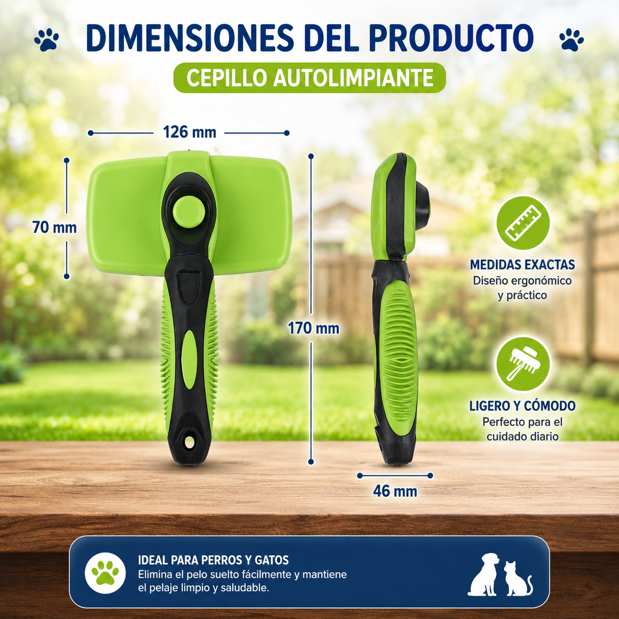 Dimensiones del cepillo autolimpiante Wolf Den
