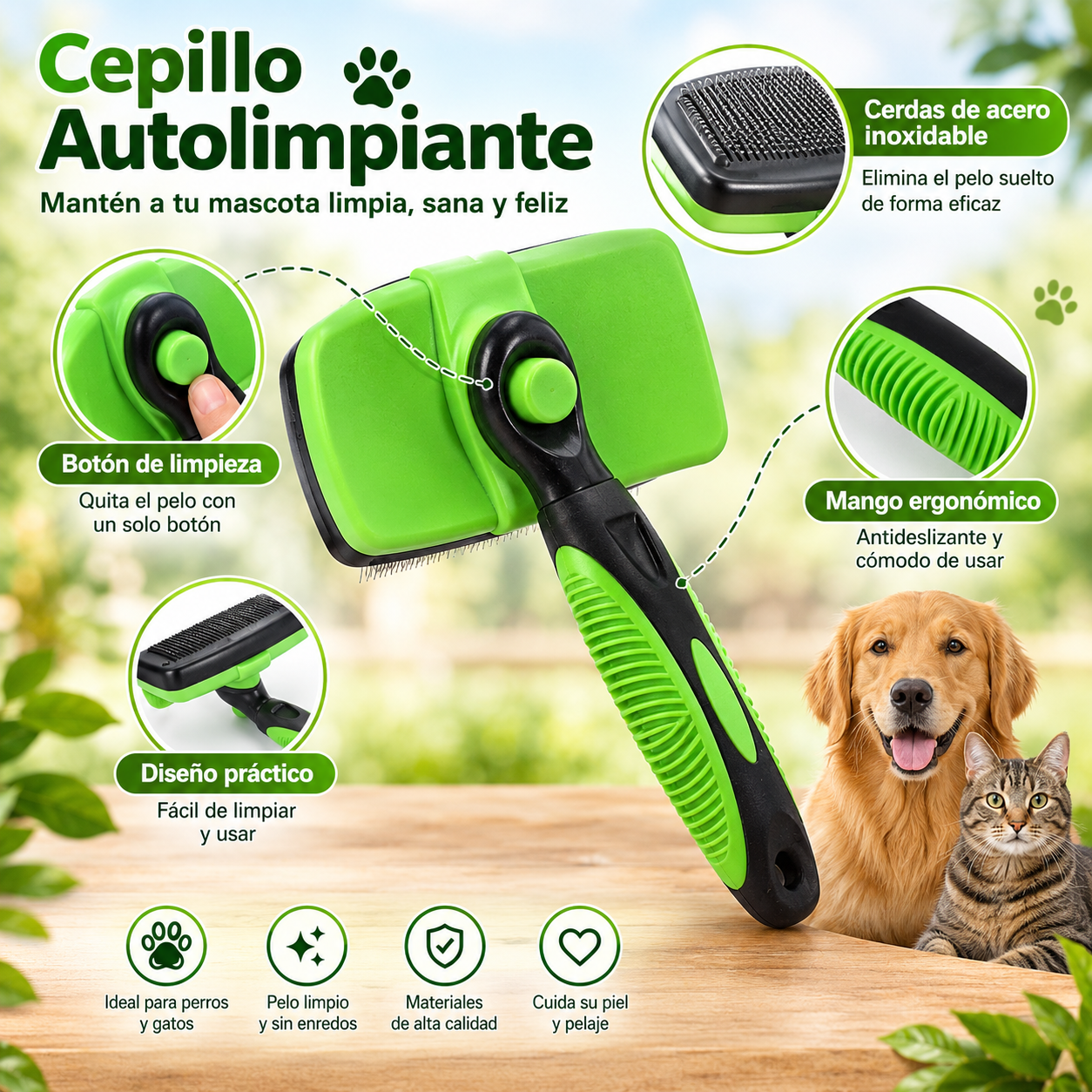 Cepillo autolimpiante Wolf Den color verde - características principales