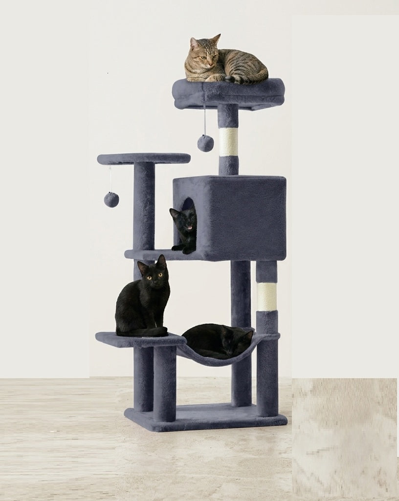 Torre rascador para gatos color gris oscuro - foto de estudio con gatos