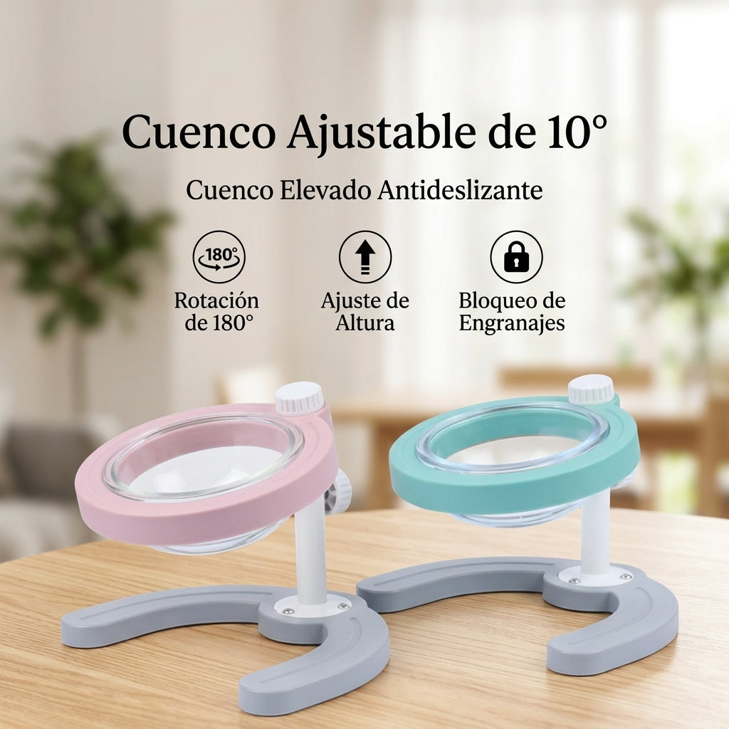 Comedero elevado antideslizante - cuenco ajustable de 10 grados, disponible en rosa y verde turquesa